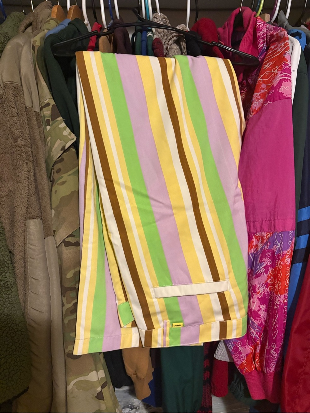 Men's GOLF WANG Kiwi Striped Skate Pants in Yellow, Green, White & Lavender